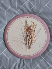 Blue Moon Pink Pottery 8"  Wall Plaque / Bread Bun Warmer Impressed Leaf Flower