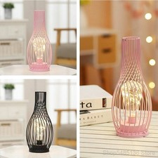 Retro Table Lamp Shade Wire Cage Lamp Home Battery Operated Night Light Metal