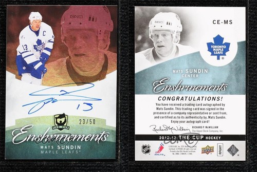 2012-13 Upper Deck The Cup Enshrinements 23/50 Mats Sundin #CE-MS Auto HOF - Picture 3 of 3