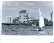 1993 Boston Landscape With Sailboat On The Charles River Cityscape 8X10 Photo