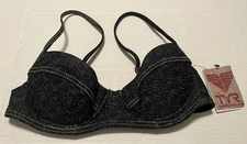 NWT TYR Hot Shot Black Denim Bikini Top M Underwire Pads