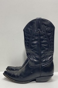 Tony Lama Black Leather Western Cowboy Boots Stitched Pointed Toe Size 7.5