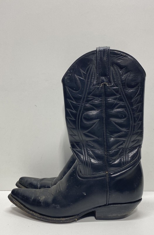 Tony Lama Black Leather Western Cowboy Boots Stitched Pointed Toe Size 7.5