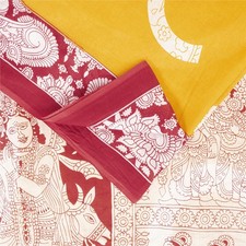 Sanskriti Vintage Sarees Yellow Kalamkari Print 100 Pure Cotton Sari 5 Yd Fabric