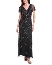 Adrianna Papell Bead V Neck Long Dress Women's