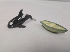 Vintage Miniature Bone China Whale Figurine & Green Boat Figurines