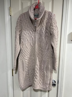 Women s Aran Crafts Sweater Irish Fisherman Cable Merino Wool Long Duster XL