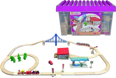 Eichhorn Large Wooden Train Set (58 Pieces) Play Train Set