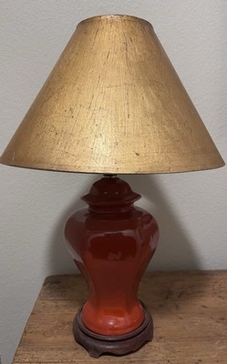 Chinese Sang De Boeuf Flambé Oxblood Ginger Porcelain Table Lamp Hardback Shade