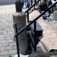 2 Welding/Compressed Gas Cylinders Tanks w/ Cart - Green & Gray/Red (Used)