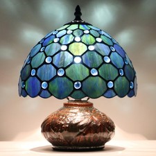 Small Tiffany Table Lamp, 10X10X11 Inch Mini Stained Glass Mushroom Desk Ligh...