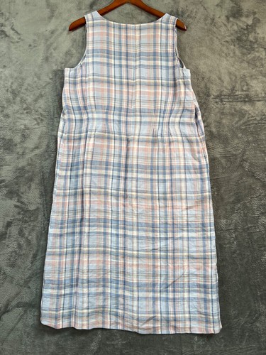 J Jill Love Linen Madras Plaid Maxi Dress Womens Size Large Pink Blue - Picture 4 of 6