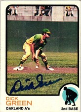 DICK GREEN Signed 1973 Topps Baseball #456 AUTO A'S