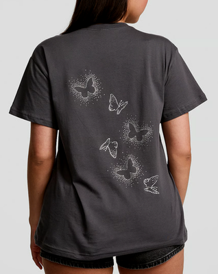 Victoria's Secret Pink Bling Rhinestone Butterflies SS Campus Tee
