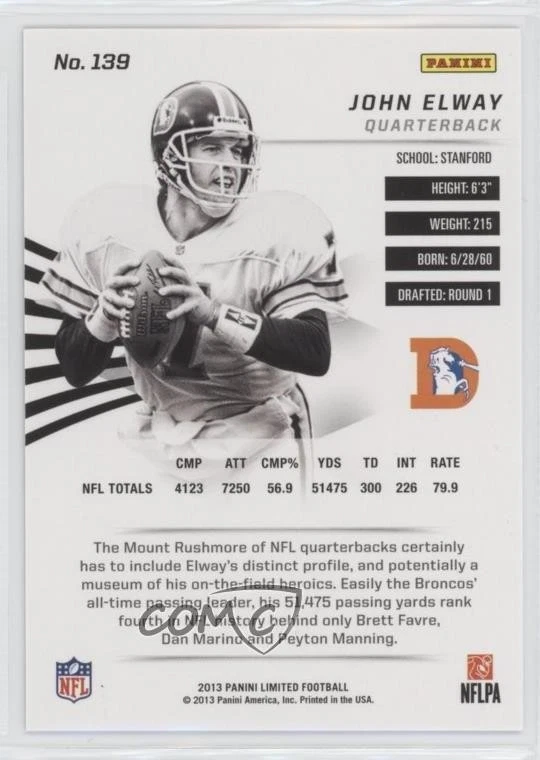 2013 Panini Limited Legends /349 John Elway #139 HOF - Image 2 of 2