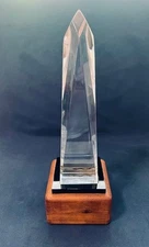 "Herman Berman" Mid-Century 15" Tall * Sided Acrylic Lucite Obelisk/Wooden Base