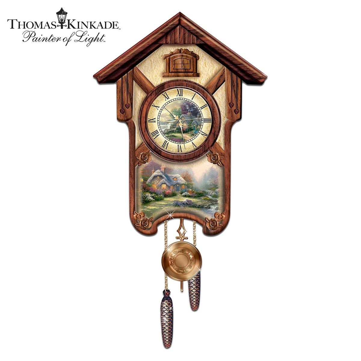 Bradford Exchange Thomas Kinkade Cuckoo Clock 14in Maple Wood