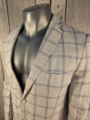Lansky Brothers Men's 44R Jacket Sport Coat Linen Check Plaid Tallia 