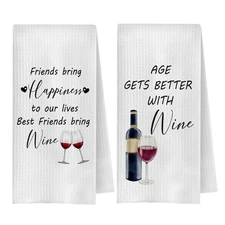 2 Pack Funny Wine Kitchen Towels, 16x24 Inches, Hand Towel, Friend Gift, Women
