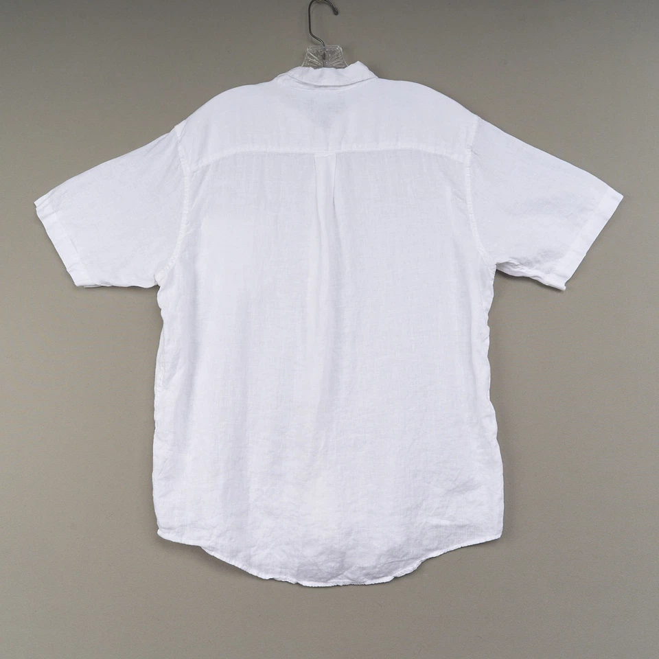 Lands End White Linen Shirt Mens L Traditional Fit Short Sleeve Button Front - Image 4 of 4