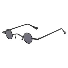 Retro Steampunk GOTHIC SUNGLASSES Mini Small Round Metal Frame -BLACK/GRAY-UV400