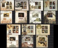 Renaissance painting, Gabon 2016 collection 14 souvenir sheets MNH #CNA4