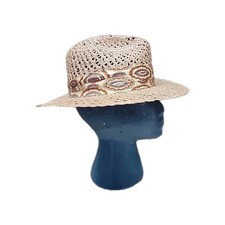VTG 80s Mallory By Stetson Straw Hat Fedora Wide Brim Western Boho