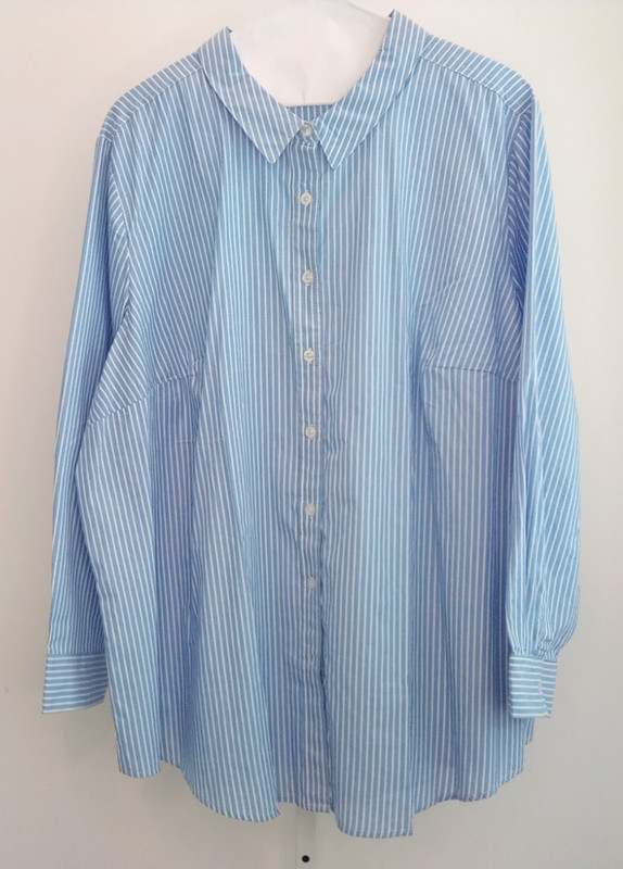 Woman Within Blue & White Stripe Shirt, LS, Plus sz 3X