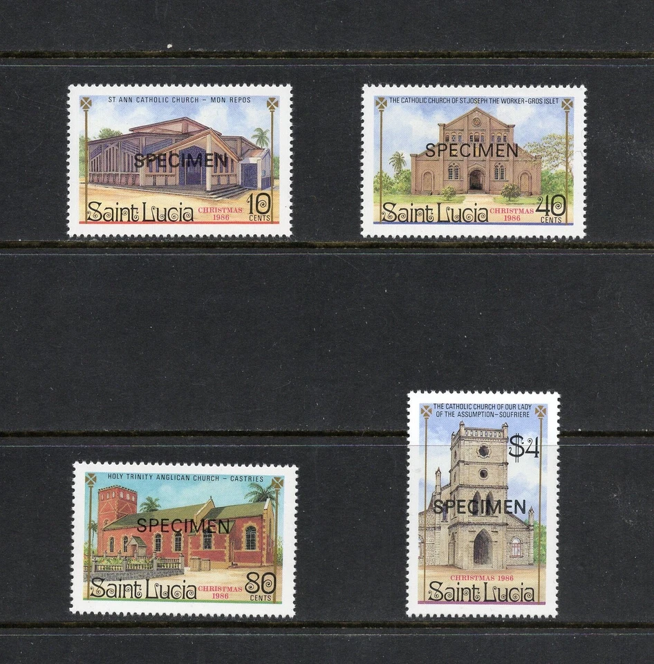 S5933 St. Lucia 1986 Noël SPECIMEN SURCHARGÉ 4v. MNH - Photo 1/1