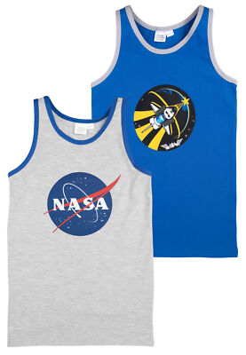 NASA Unterhemd für Jungen Kinder Tank Top Hemdchen Blau/Grau (2er Pack)