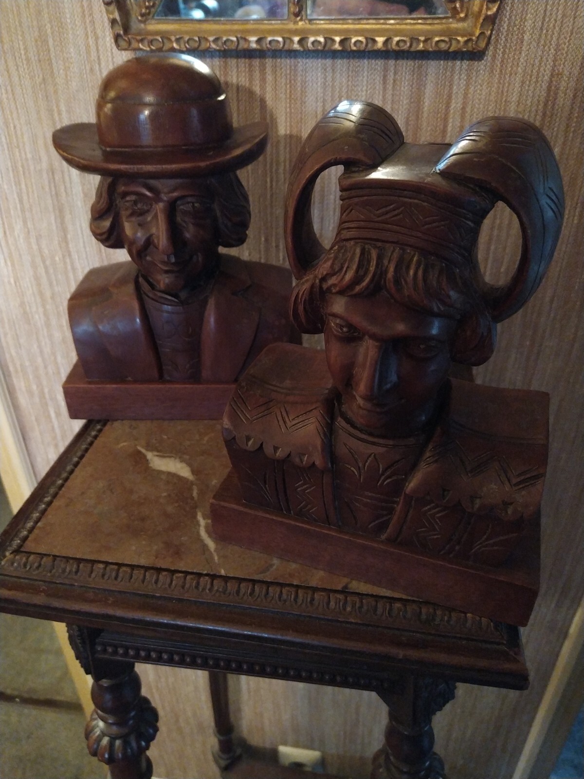 Paire De Serre-livres éléphants En Bois Massif Sculpté - Déco Vintage