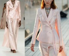 Dressy Women's Suit Satin Peak Lapel Business Casual Wedding Party Outfits