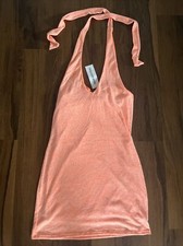 NWT Urban Outfitters Medium Jordan Halter Neck Mini Dress Orange Terry cloth