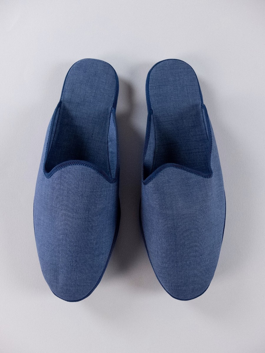 NO CUSTOMS TAX LORO PIANA Open Venice Solaire blue cotton linen