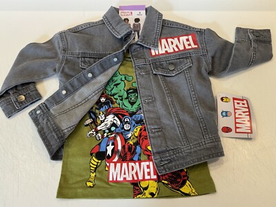 Marvel Superheros Grey Denim Jean Jacket & T-Shirt 2pc SET Toddler Size 3T