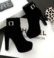 Bottes Basses À Talons De 14 CM En Cuir Synthétique Noir 9591