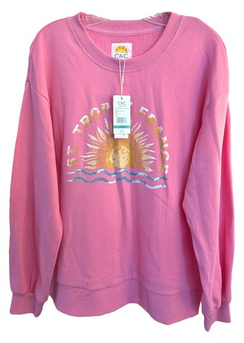 C&C California Women's Millie Beach Terry Sweatshirt Long Sleeve Size L Pink - Picture 3 of 10