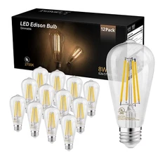 TJOY 12 Pack Vintage 8W ST58 LED Edison Light Bulbs, Dimmable, 60W Equivalent