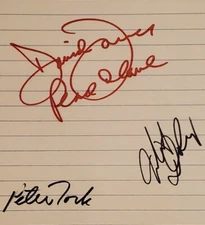 Peace & Love Davy Jones Peter Tork Micky Dolenz Signed Autograph The Monkees