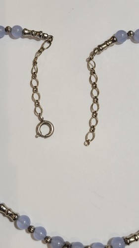 Grigio Blu Agata Calcedonio Pietra Lacrima 925 Pendente Argento Perline Collana - Foto 3 di 4