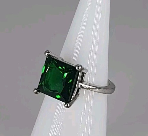 Atemberaubender 925 großer dunkelgrüner quadratischer Ring aus Sterlingsilber Größe J 1/2 Geschenk - Bild 1 von 8