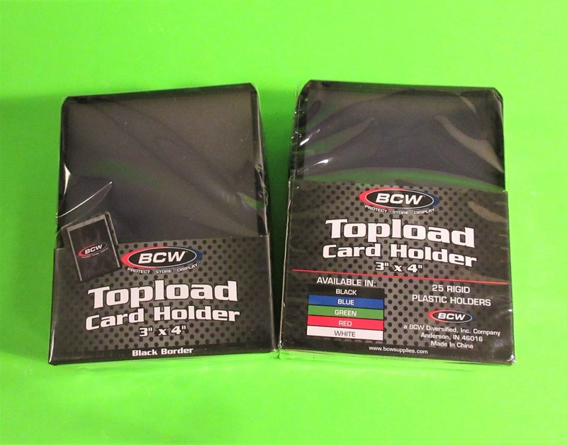 50 TOPLOAD CARD HOLDERS, BLACK BORDER, FOR TRADING CARDS,12M 3 X 4 RIGID PLASTIC