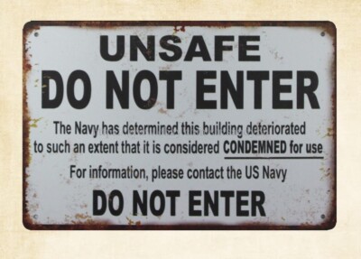  garage metal poster shelves Unsafe Do Not Enter metal tin sign