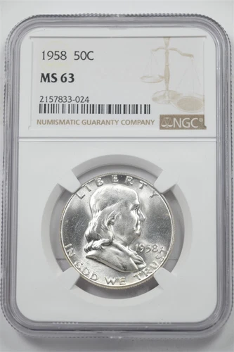 US 1958 Franklin Half Dollar 90% Silver NGC MS63 2437 combine shipping*SFCOIN