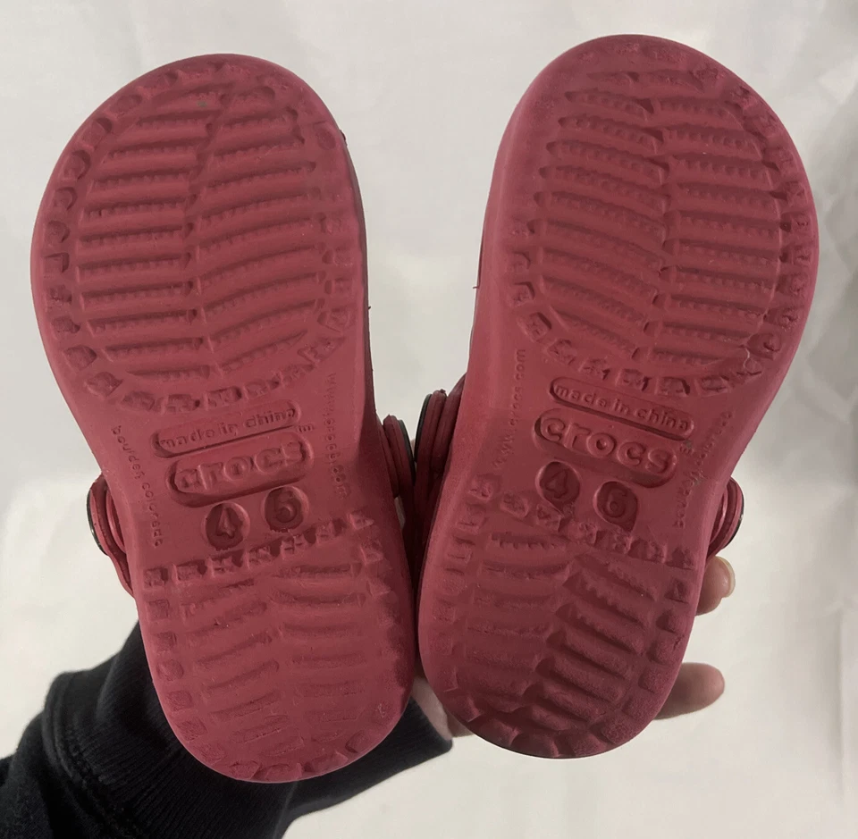 Zuecos Crocs KARIN rojos Mary Jane zuecos con cordones zapatos bebés talla 4 A1 Foto 3 de 4