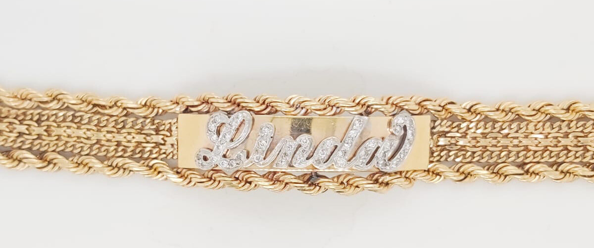 14K Yellow Gold Name ID Linda Bracelet with Diamonds