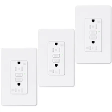 Slim 15Amp GFCI Outlet GFI Receptacle LED Indicator TR WR with Decora Plate 3PCS