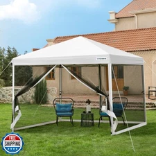 VIVOHOME 10x10ft Easy Pop-Up Canopy, Outdoor Screen Tent with Mosquito Nettin