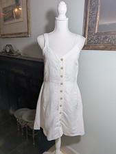 Ann Taylor Loft Size 2 White Linen Blend Button Front Summer Dress Sundress 162