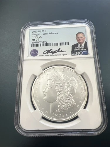 2023-CC Morgan Silver Dollar Fiji - "1879-CC" NGC MS70 / D. Ryder - No Reserve!